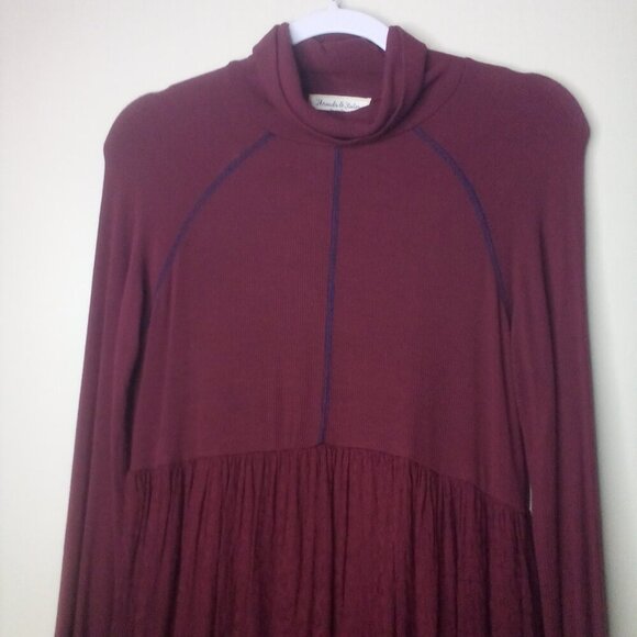 Threads & States Dress S Women Long Sleeve Turtle Neck Textured Red Maroon - Picture 14 of 16